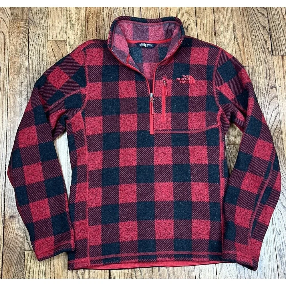 The North Face Gordon Lyons Fleece‎ 1/4 Zip Pullover Jacket Red Plaid Sz Small